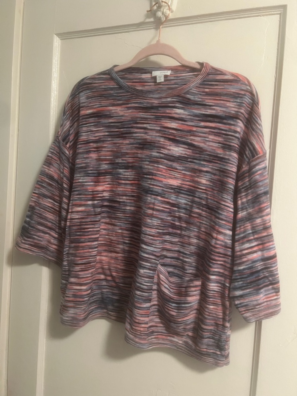 J. Jill Striped Multicolor Light Sweater 100% Cotton - Pink, Gray & Blue XSP